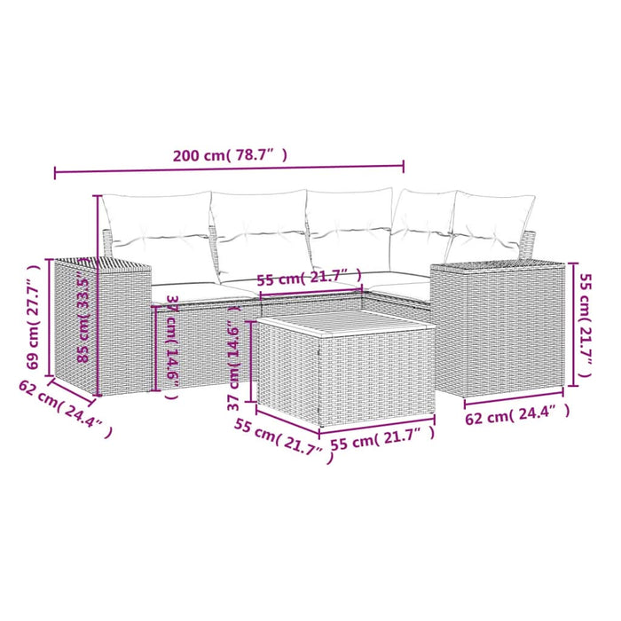 Set mobilier de grădină cu perne, 5 piese, negru, poliratan - WALTI WALTI
