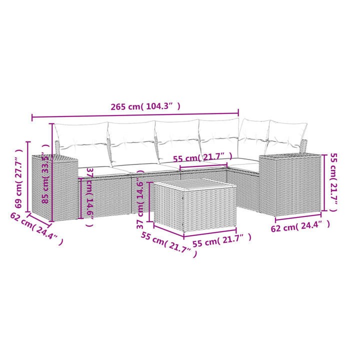 Set mobilier de grădină cu perne, 6 piese, negru, poliratan - WALTI WALTI