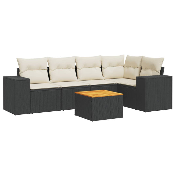 Set mobilier de grădină cu perne, 6 piese, negru, poliratan WALTI