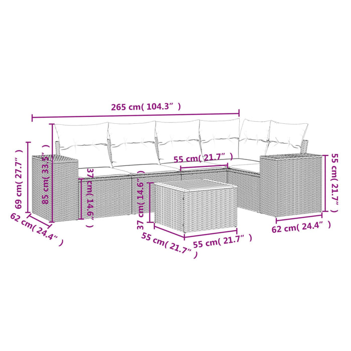 Set mobilier de grădină cu perne, 6 piese, negru, poliratan WALTI