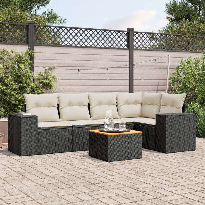 Set mobilier de grădină cu perne, 6 piese, negru, poliratan WALTI