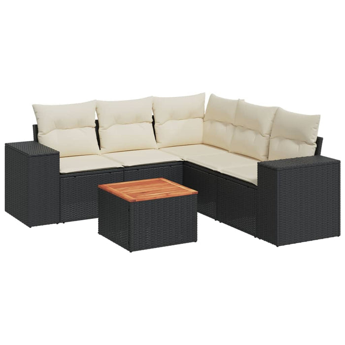 Set mobilier de grădină cu perne, 6 piese, negru, poliratan WALTI