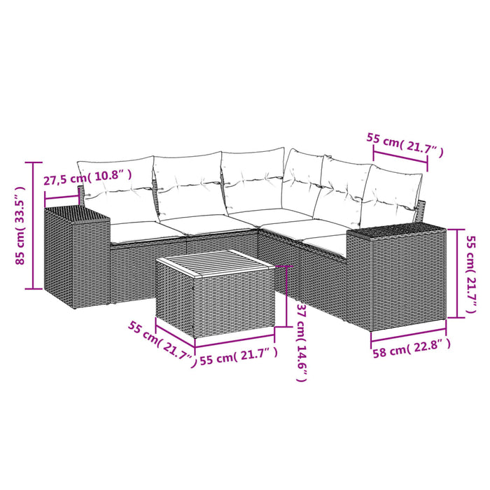 Set mobilier de grădină cu perne, 6 piese, negru, poliratan WALTI