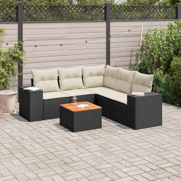 Set mobilier de grădină cu perne, 6 piese, negru, poliratan WALTI