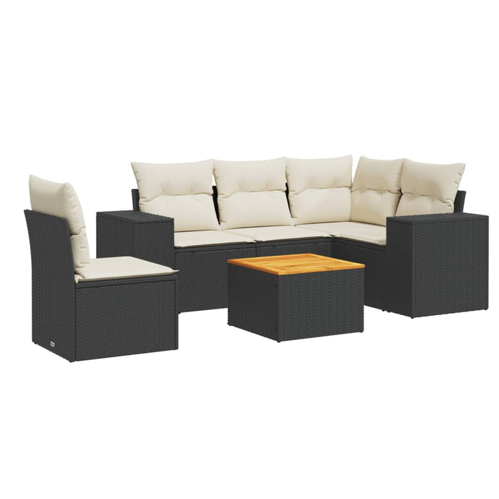Set mobilier de grădină cu perne, 6 piese, negru, poliratan WALTI