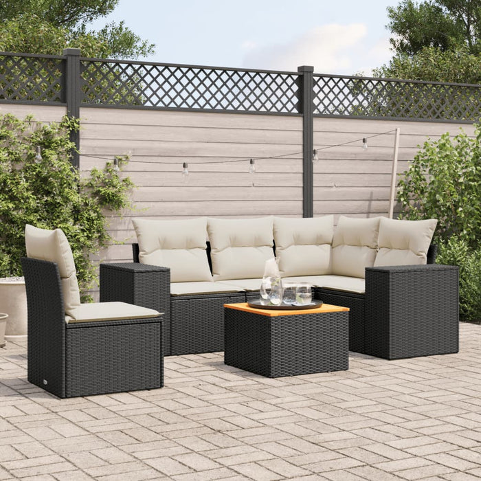 Set mobilier de grădină cu perne, 6 piese, negru, poliratan WALTI