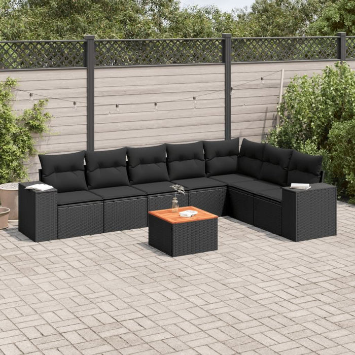 Set mobilier de grădină cu perne, 8 piese, negru, poliratan - WALTI WALTI