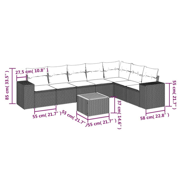 Set mobilier de grădină cu perne, 8 piese, negru, poliratan - WALTI WALTI