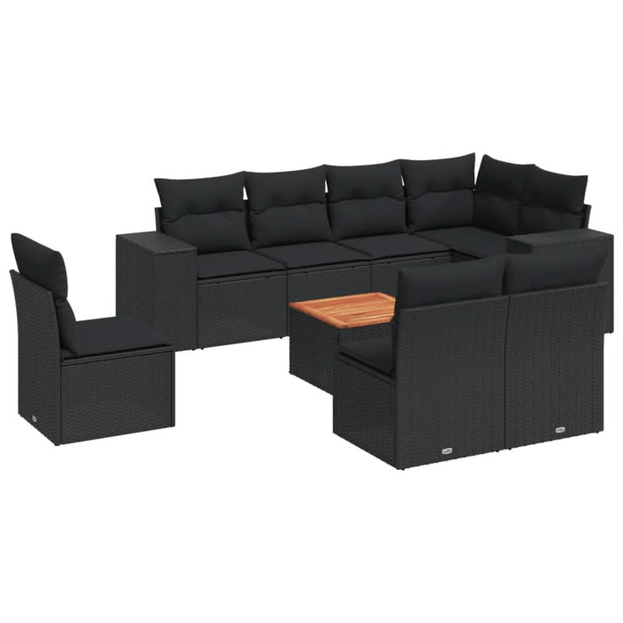 Set mobilier de grădină cu perne, 9 piese, negru, poliratan - WALTI WALTI
