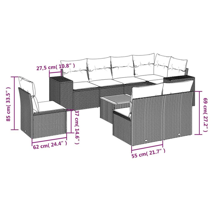 Set mobilier de grădină cu perne, 9 piese, negru, poliratan - WALTI WALTI