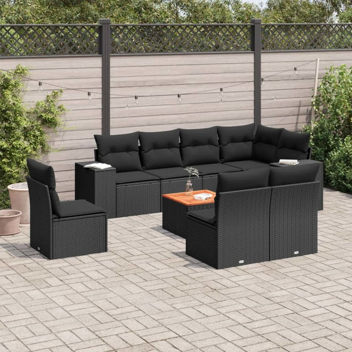 Set mobilier de grădină cu perne, 9 piese, negru, poliratan - WALTI WALTI
