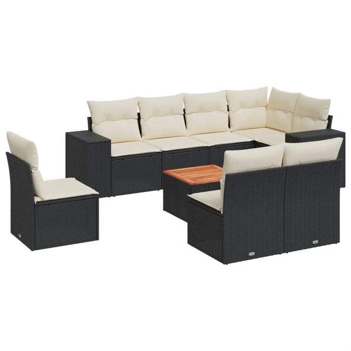 Set mobilier de grădină cu perne, 9 piese, negru, poliratan - WALTI WALTI
