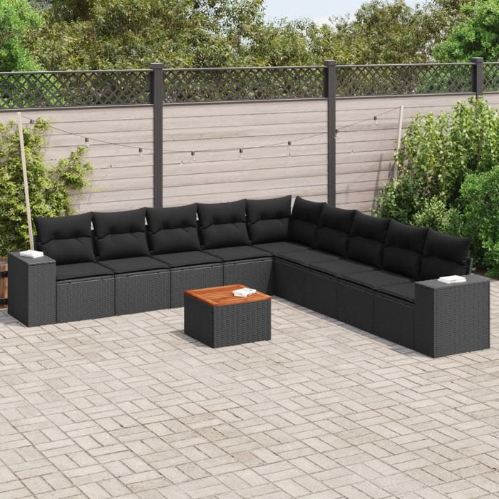 Set canapele de grădină cu perne, 10 piese, negru, poliratan - WALTI WALTI
