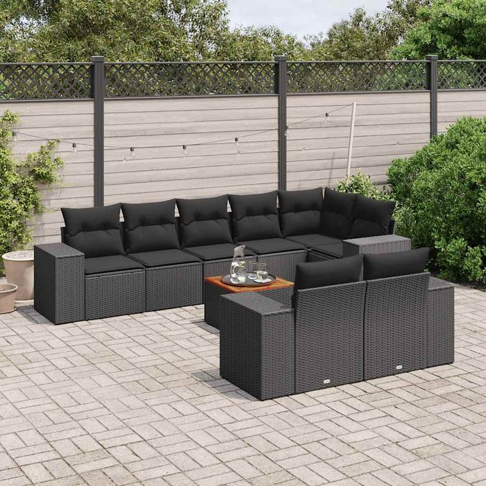 Set mobilier de grădină cu perne, 9 piese, negru, poliratan - WALTI WALTI