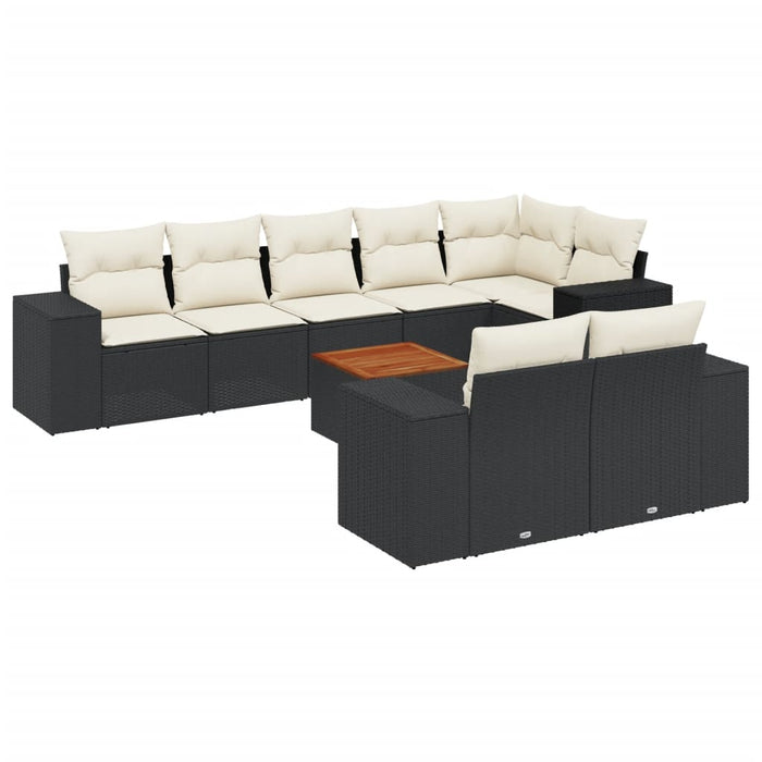 Set mobilier de grădină cu perne, 9 piese, negru, poliratan - WALTI WALTI