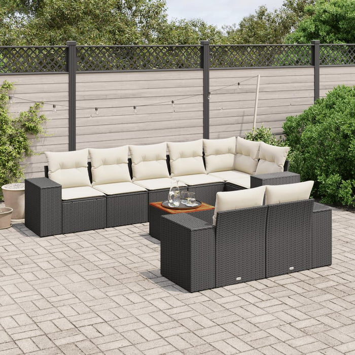 Set mobilier de grădină cu perne, 9 piese, negru, poliratan - WALTI WALTI