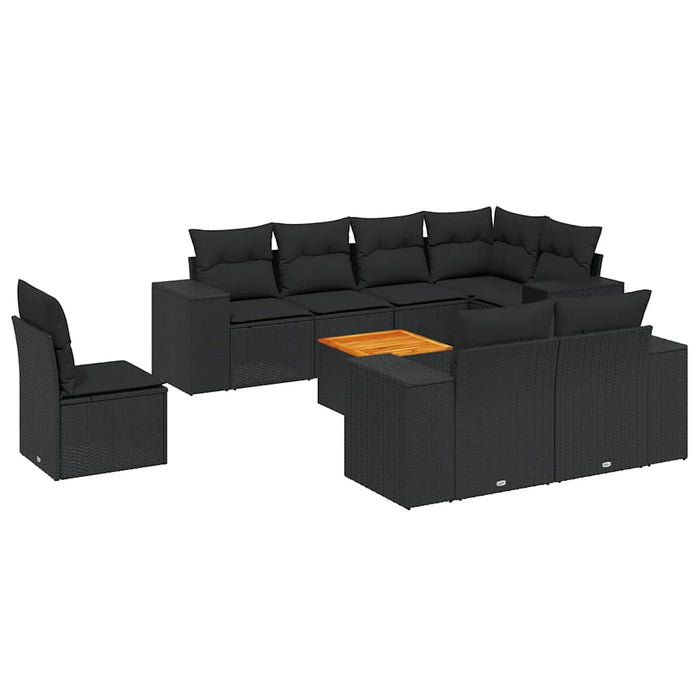 Set mobilier de grădină cu perne, 9 piese, negru, poliratan - WALTI WALTI