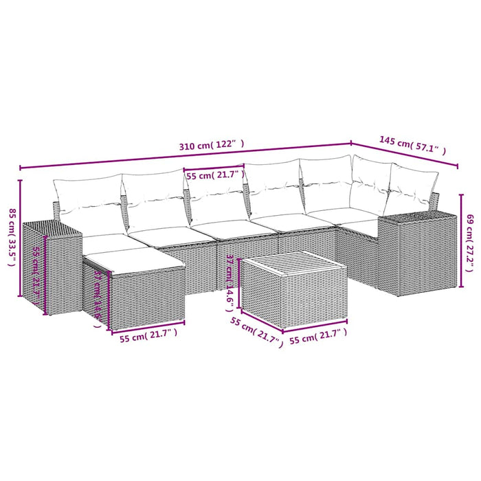 Set mobilier de grădină cu perne, 8 piese, negru, poliratan - WALTI WALTI