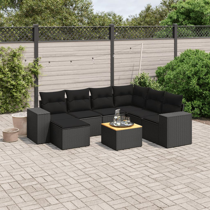Set mobilier de grădină cu perne, 8 piese, negru, poliratan - WALTI WALTI