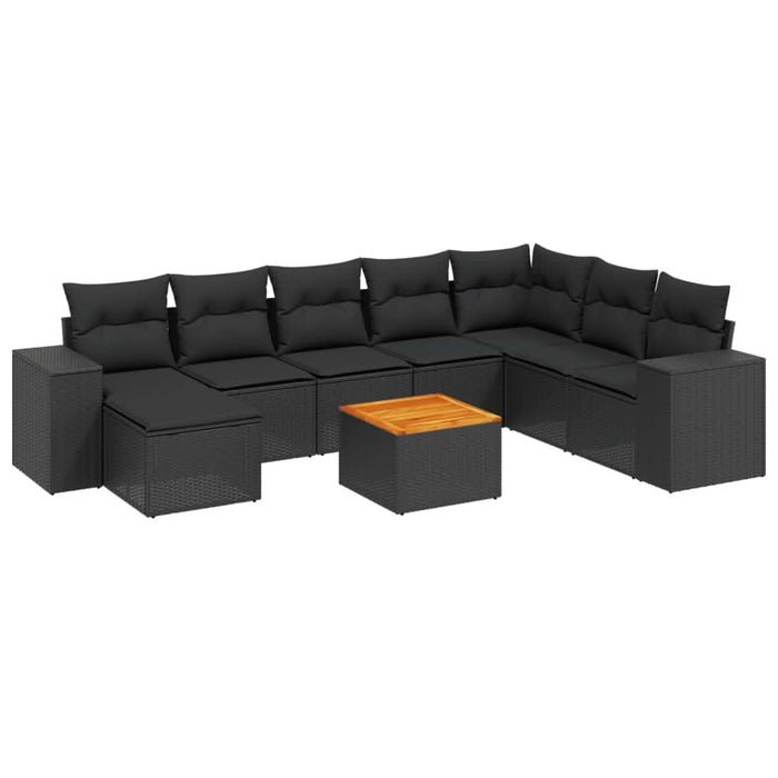 Set mobilier de grădină cu perne, 9 piese, negru, poliratan - WALTI WALTI