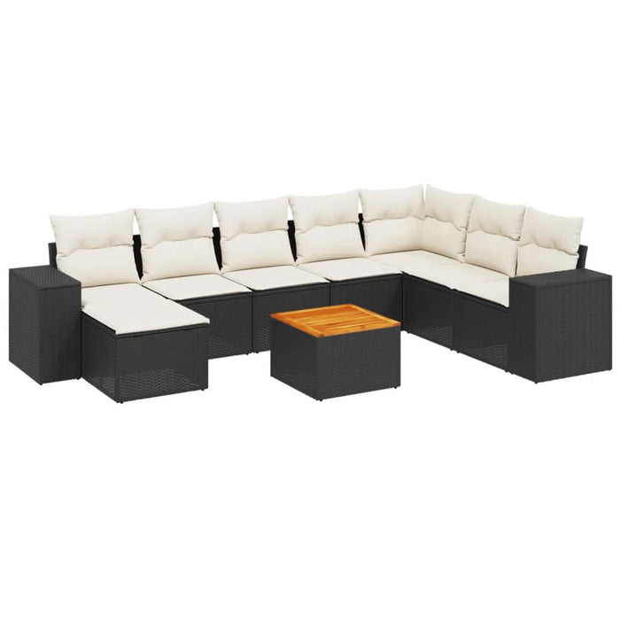 Set mobilier de grădină cu perne, 9 piese, negru, poliratan - WALTI WALTI