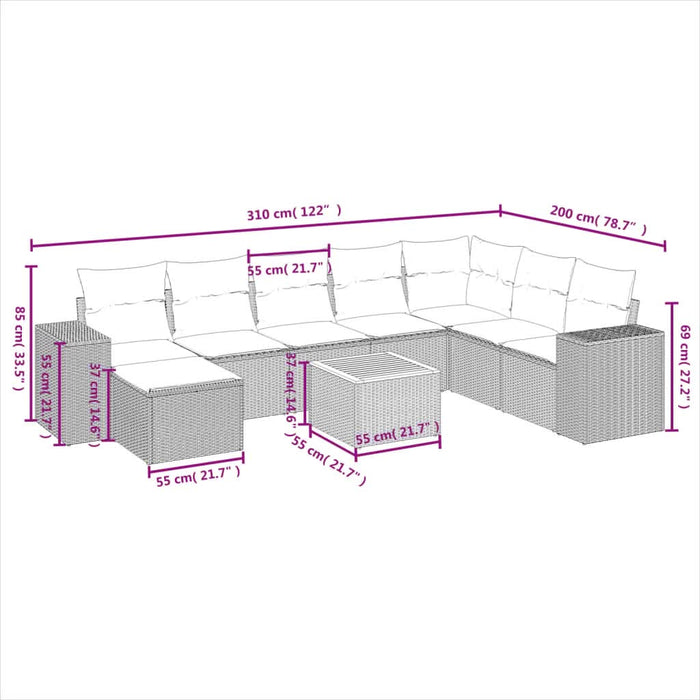 Set mobilier de grădină cu perne, 9 piese, negru, poliratan - WALTI WALTI