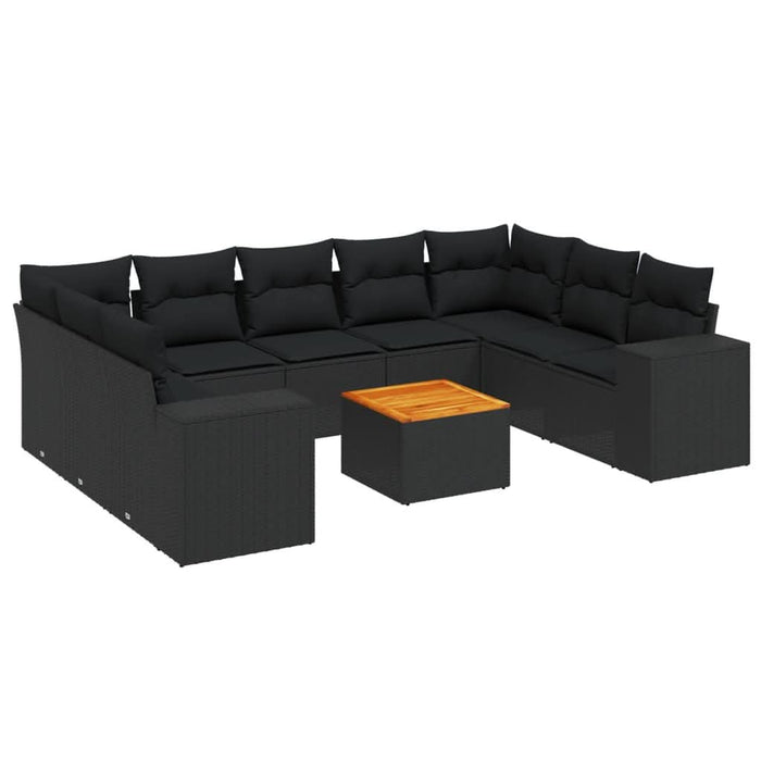 Set canapele de grădină cu perne, 10 piese, negru, poliratan - WALTI WALTI