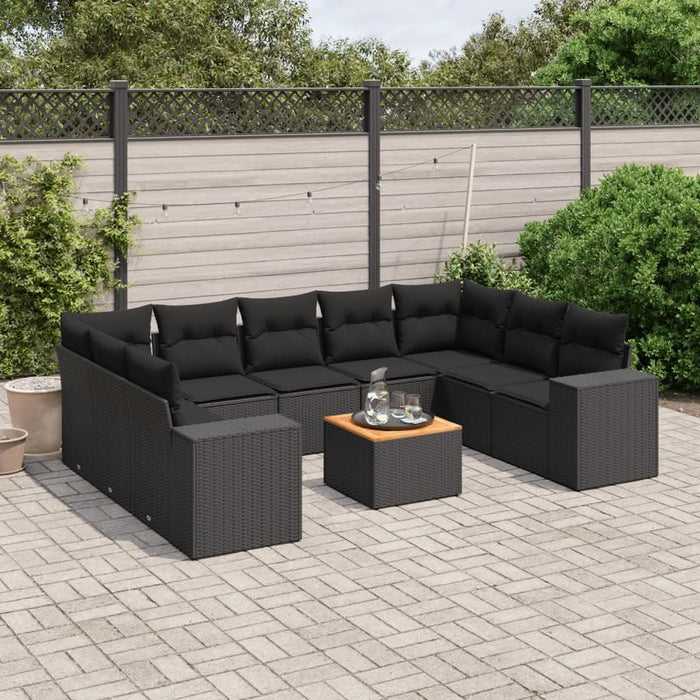 Set canapele de grădină cu perne, 10 piese, negru, poliratan - WALTI WALTI