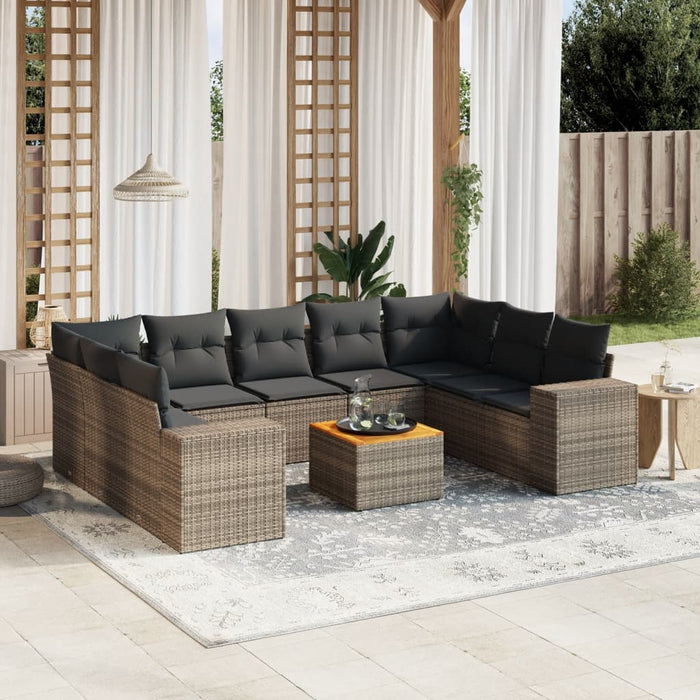 Set mobilier de grădină cu perne, 10 piese, gri, poliratan - WALTI WALTI