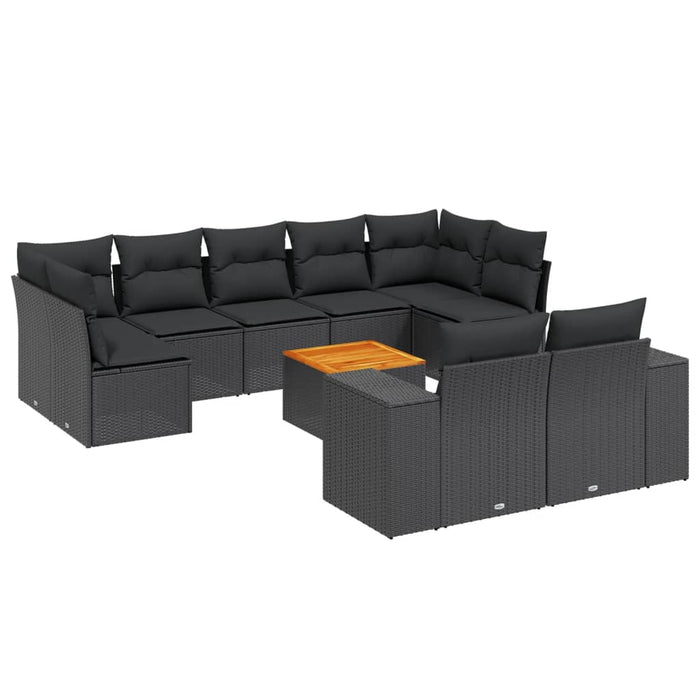 Set canapele de grădină cu perne, 10 piese, negru, poliratan - WALTI WALTI