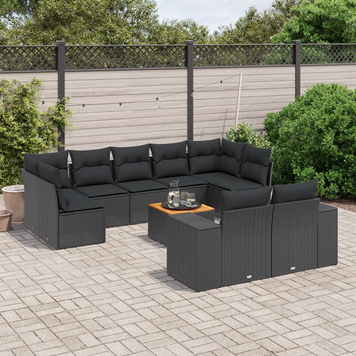 Set canapele de grădină cu perne, 10 piese, negru, poliratan - WALTI WALTI