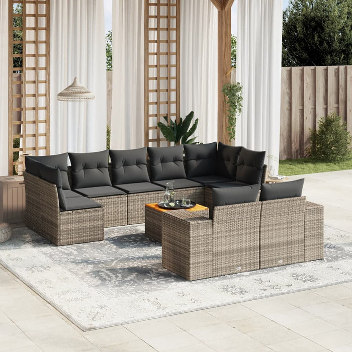 Set mobilier de grădină cu perne, 10 piese, gri, poliratan - WALTI WALTI