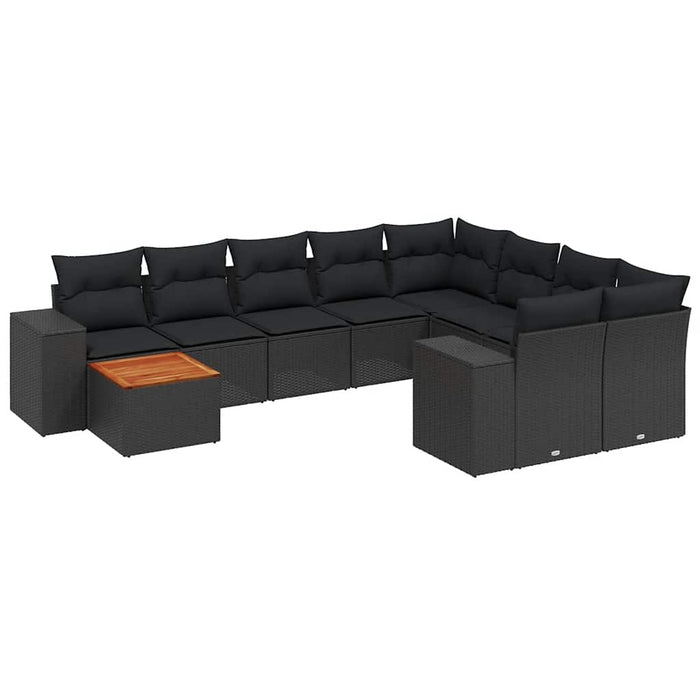 Set canapele de grădină cu perne, 10 piese, negru, poliratan WALTI