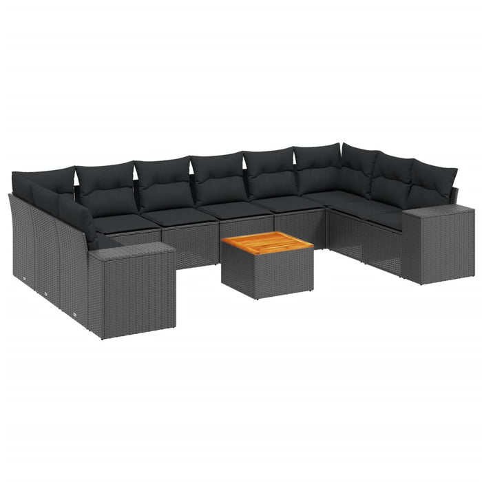 Set canapele de grădină cu perne, 11 piese, negru, poliratan - WALTI WALTI