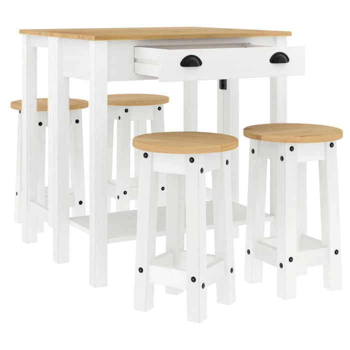 Set mobilier de bar, 5 piese, alb, lemn masiv de pin - WALTI WALTI