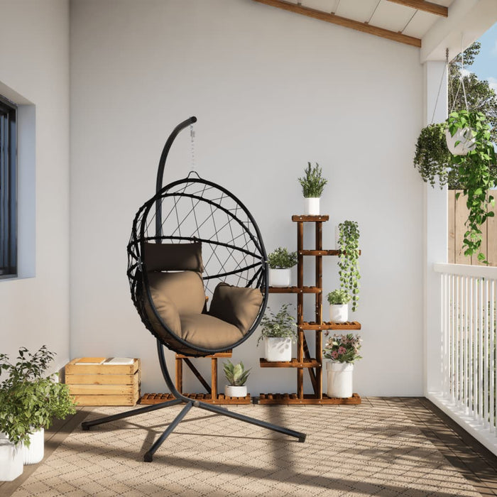 Scaun suspendat tip ou, cu suport, taupe, ratan și oțel - WALTI WALTI