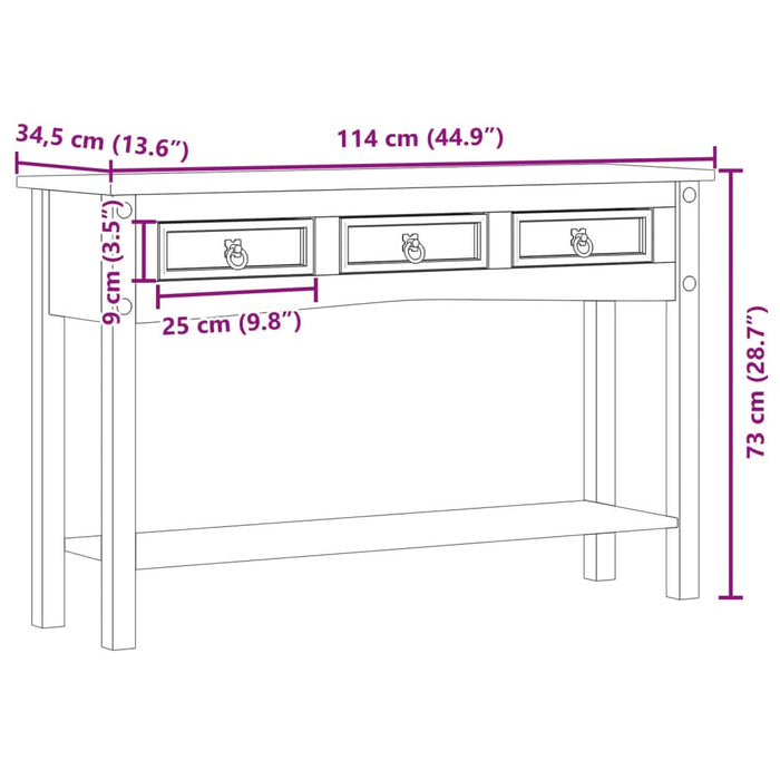 Măsuță consolă Corona, 114x34,5x73 cm, lemn masiv de pin - WALTI WALTI