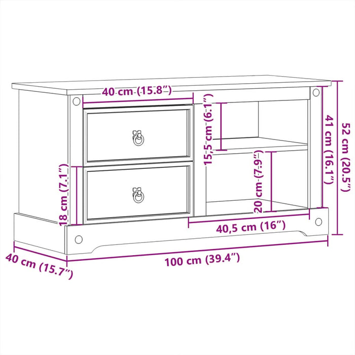 Dulap TV „Corona”, 100x40x52 cm, lemn masiv de pin - WALTI WALTI