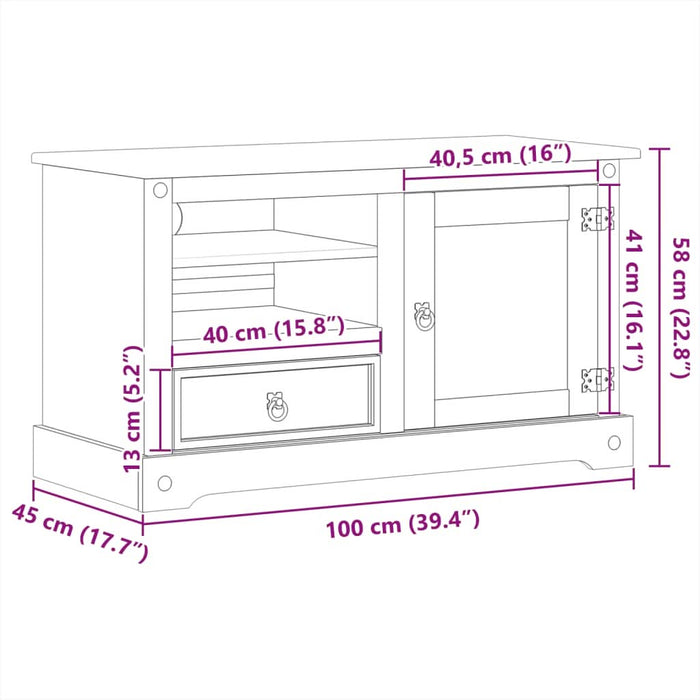 Dulap TV „Corona”, 100x45x58 cm, lemn masiv de pin - WALTI WALTI