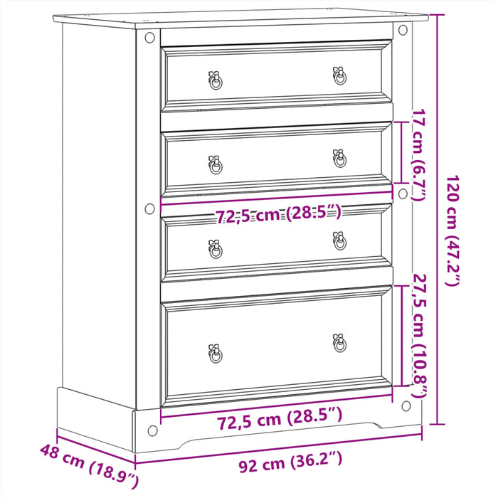 Dulap cu sertare „Corona”, 92x48x120 cm, lemn masiv de pin - WALTI WALTI