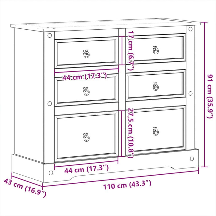 Dulap cu sertare „Corona”, 110x43x91 cm, lemn masiv de pin - WALTI WALTI