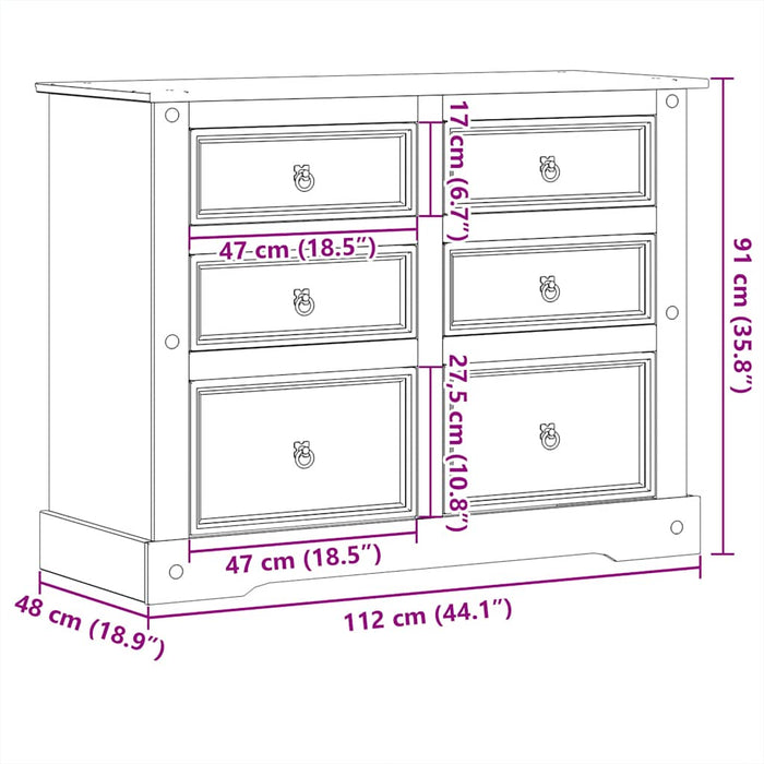 Dulap cu sertare „Corona”, 112x48x91 cm, lemn masiv de pin - WALTI WALTI