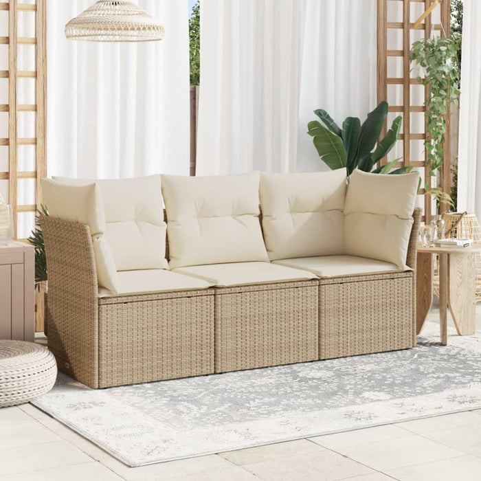 Set canapele de grădină, 3 piese, cu perne, bej, poliratan WALTI
