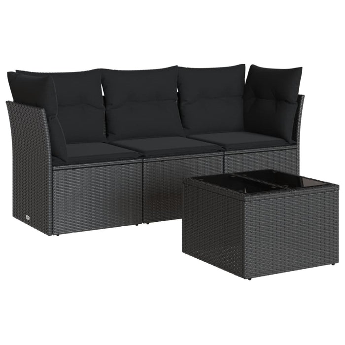 Set mobilier de grădină cu perne, 4 piese, negru, poliratan - WALTI WALTI