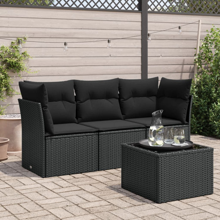Set mobilier de grădină cu perne, 4 piese, negru, poliratan - WALTI WALTI