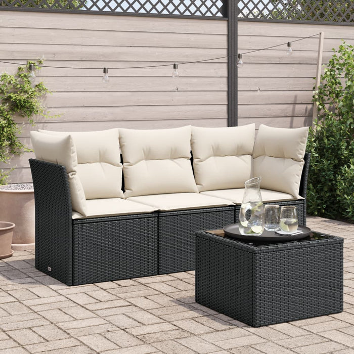 Set mobilier de grădină cu perne, 4 piese, negru, poliratan - WALTI WALTI