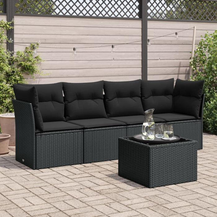 Set mobilier de grădină cu perne, 5 piese, negru, poliratan - WALTI WALTI