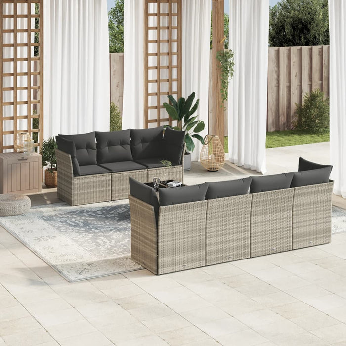 Set mobilier de grădină cu perne, 8 piese gri deschis poliratan - WALTI WALTI