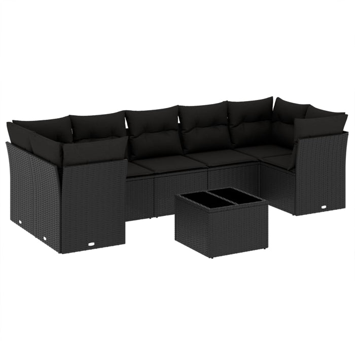 Set mobilier de grădină cu perne, 8 piese, negru, poliratan - WALTI WALTI