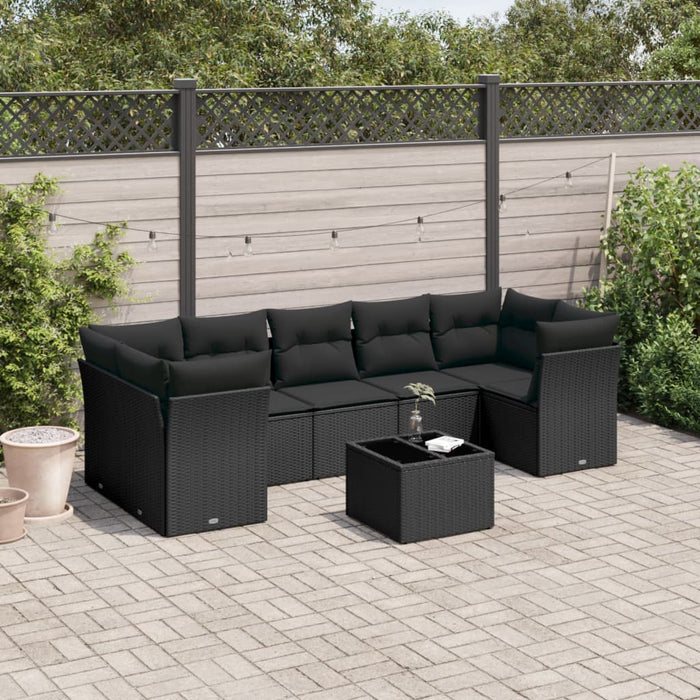 Set mobilier de grădină cu perne, 8 piese, negru, poliratan - WALTI WALTI